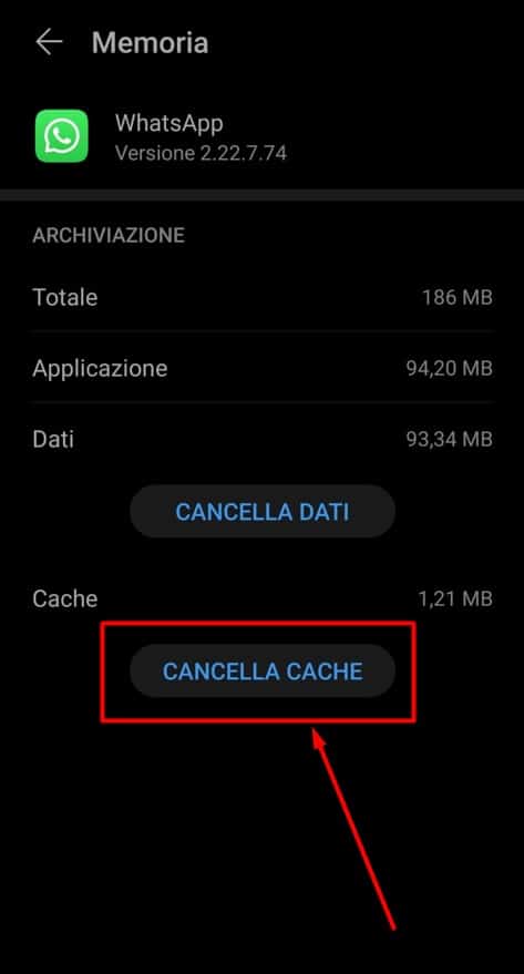 Come svuotare cache WhatsApp