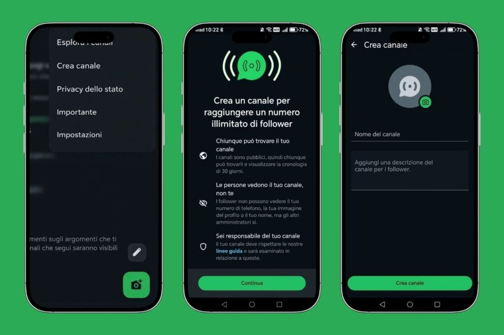 creare canale whatsapp